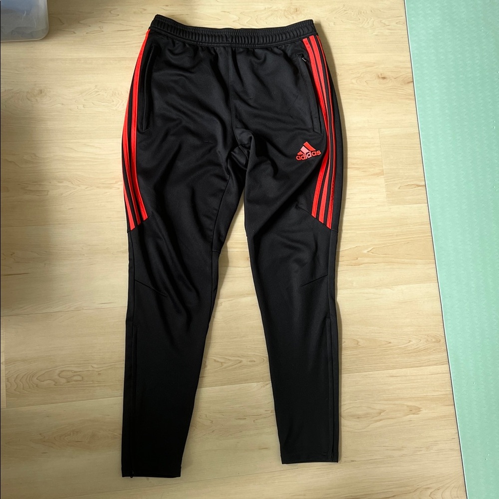 adidas Black Joggers with Orange Red Stripe Accents